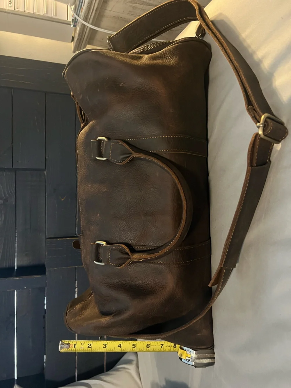 Large Genuine Leather Duffel Bag 20” Weekender Travel Bag w/Shoe Compartment